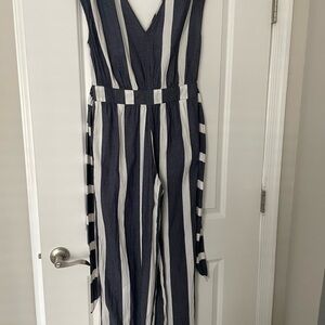 Roxy Navy and White Striped Jumpsuit